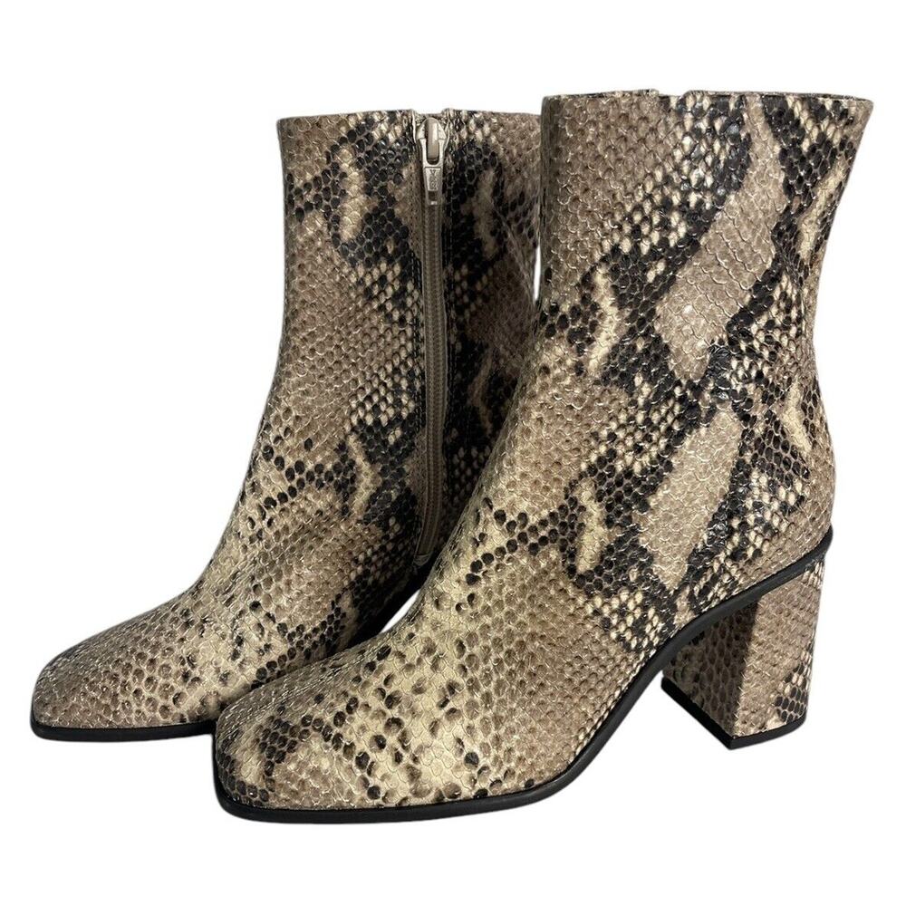 Free People Sienna Moonlight Snake Leather Square Toe Stack Heel Boot 6.5 NWOB